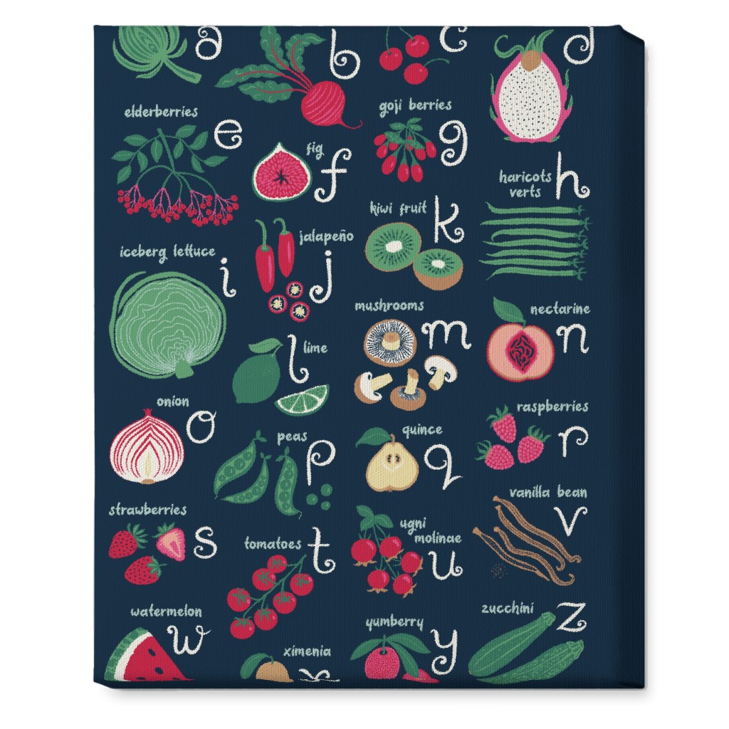 Abcs of Fruits and Veggies Wall Art, No Frame, Single piece, Canvas, 16x20, Multicolor