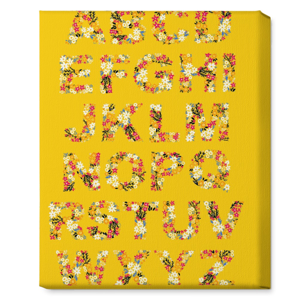 Rustic Wildflower Alphabet Wall Art, No Frame, Single piece, Canvas, 16x20, Yellow, Dandelion