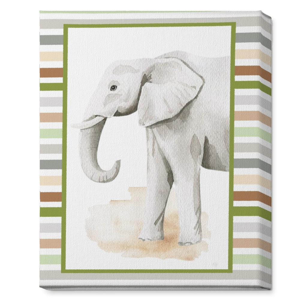 Jungle Safari Animals and Stripes - Elephant Wall Art, No Frame, Single piece, Canvas, 16x20, Multicolor