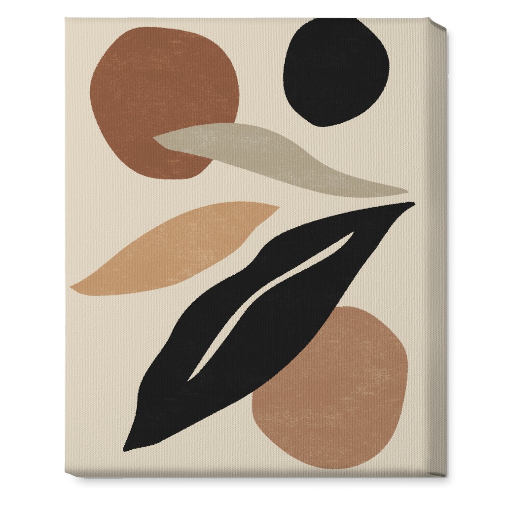 Abstract Shape and Leaf Collage - Neutral Wall Art, No Frame, Single piece, Canvas, 16x20, Beige