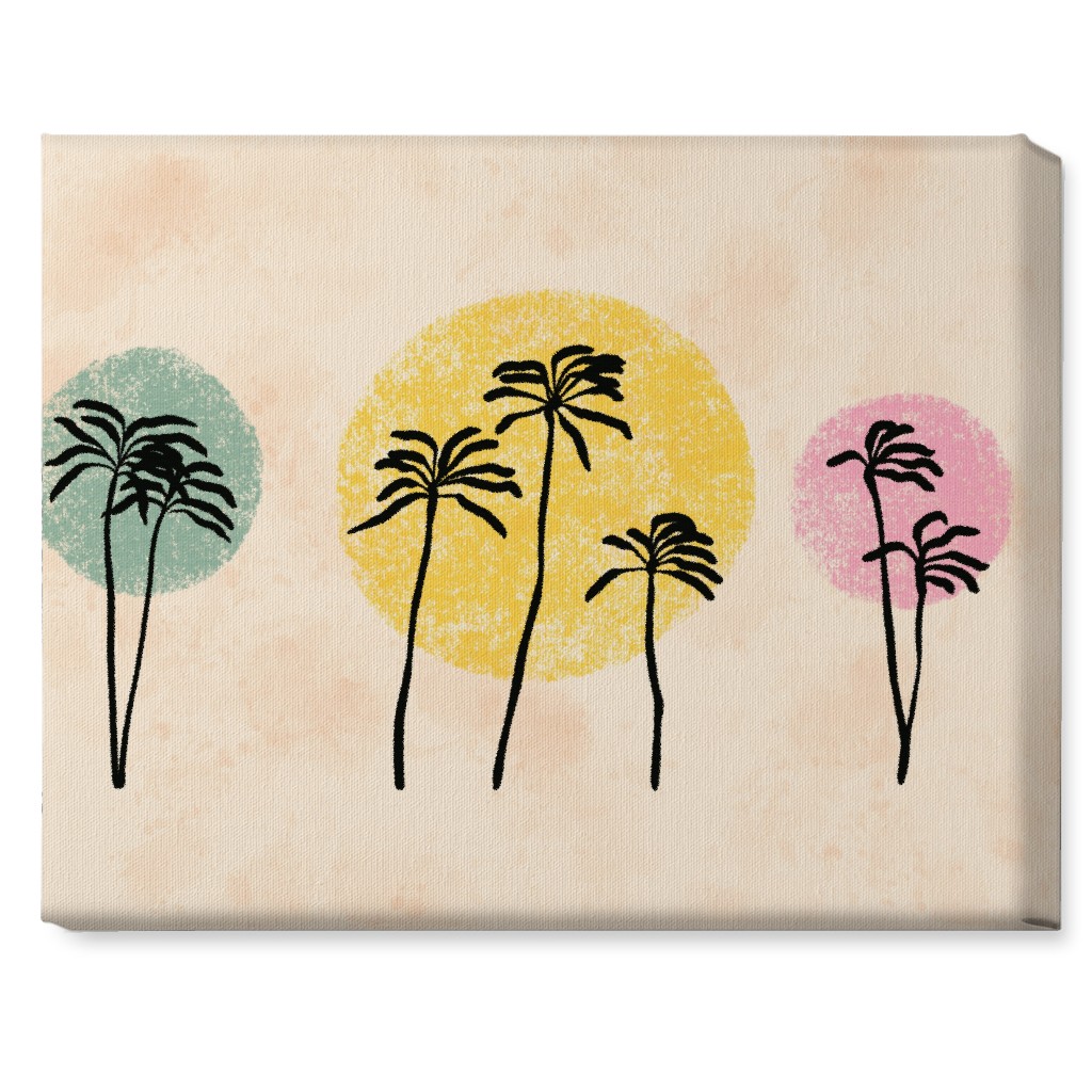 Palm Trees on Colored Dots - Multi Wall Art, No Frame, Single piece, Canvas, 16x20, Multicolor