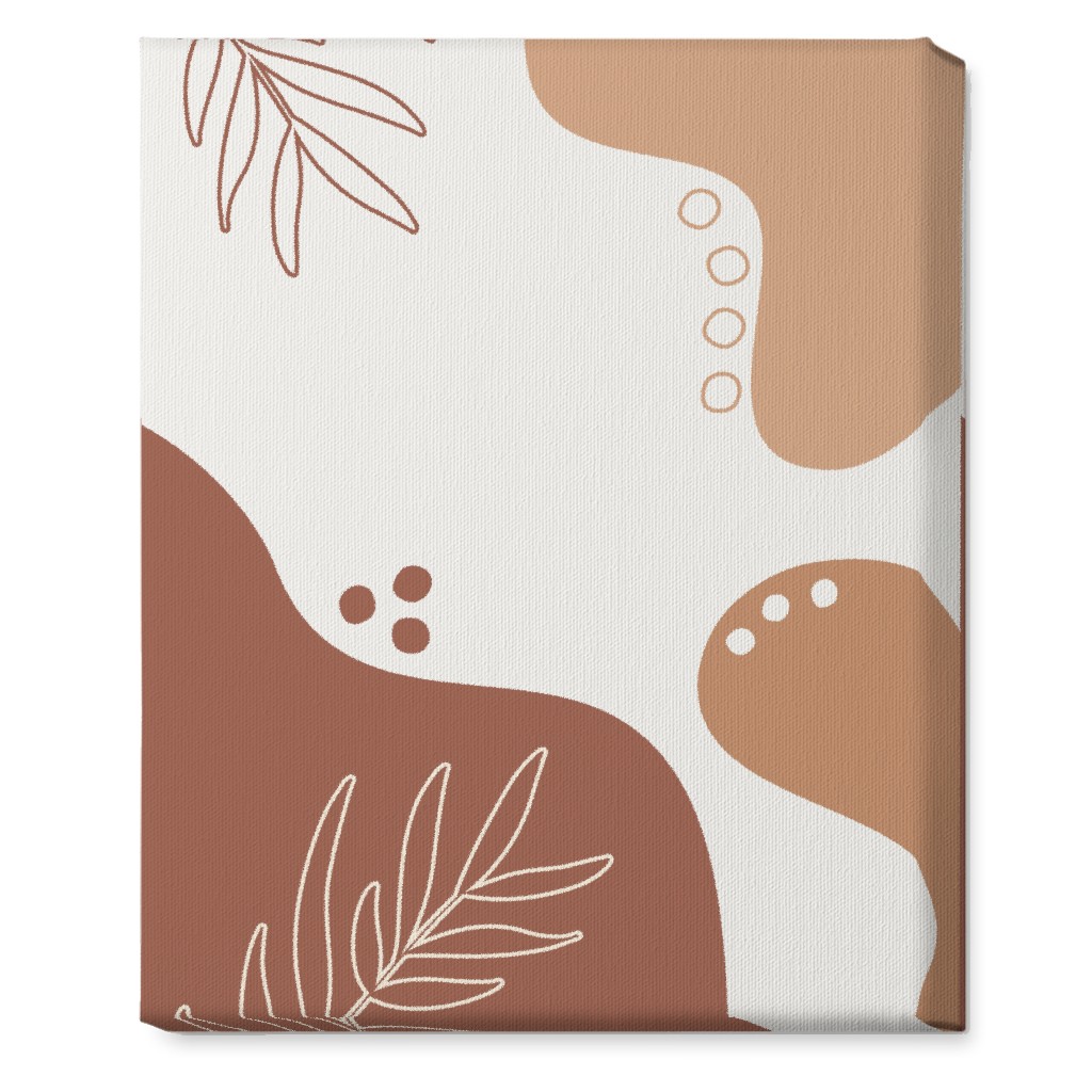 Abstract Shapes and Fern Leaves - Earth Tones Wall Art, No Frame, Single piece, Canvas, 16x20, Orange, Orange