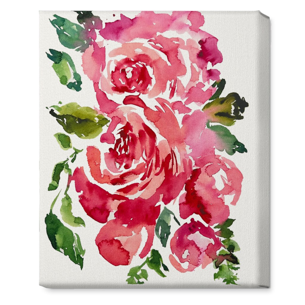 Watercolor Roses - Red Wall Art, No Frame, Single piece, Canvas, 16x20, Pink