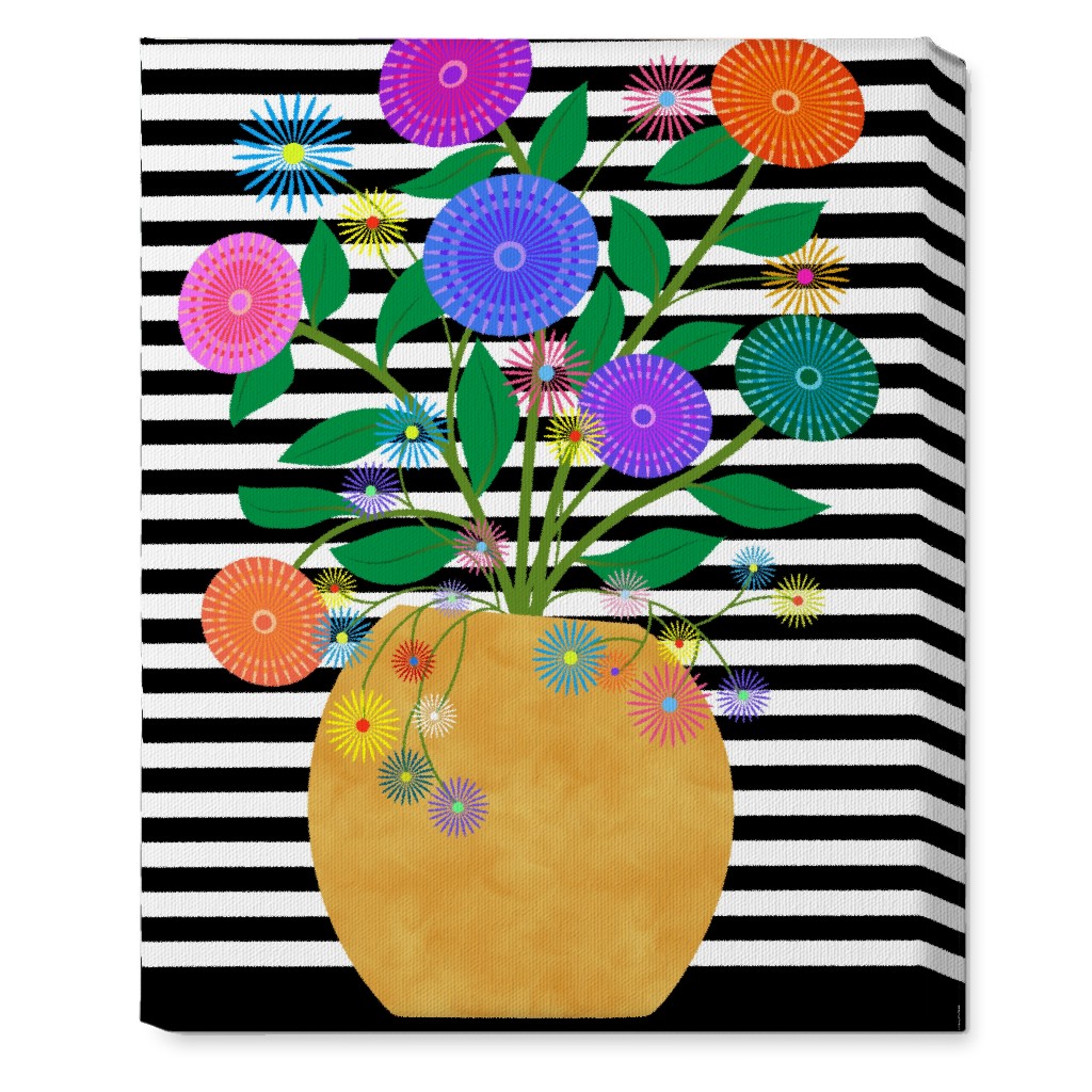 Striped Vase With Flowers - Multi Wall Art, No Frame, Single piece, Canvas, 16x20, Multicolor