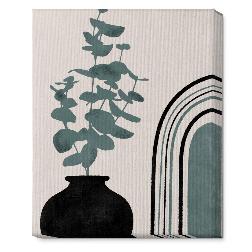 Modern Eucalytus Vase - Green and Ivory Wall Art, No Frame, Single piece, Canvas, 16x20, Green, Classic Green