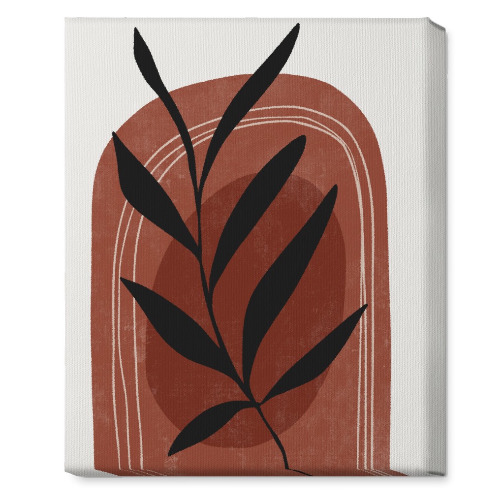 Abstract Leaf Sunrise - Terracotta and Ivory Wall Art, No Frame, Single piece, Canvas, 16x20, Brown