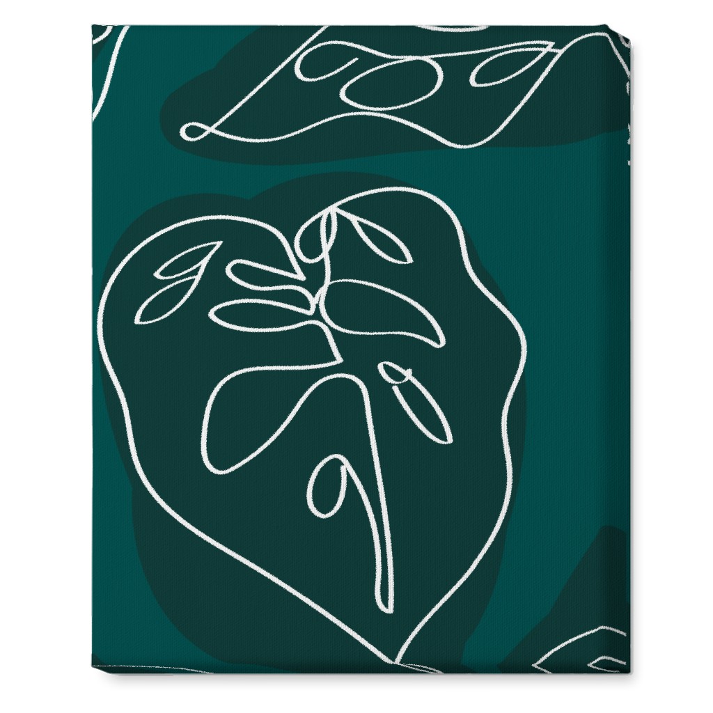 Minimalist Modern Line Art Monstera - Green Wall Art, No Frame, Single piece, Canvas, 16x20, Green