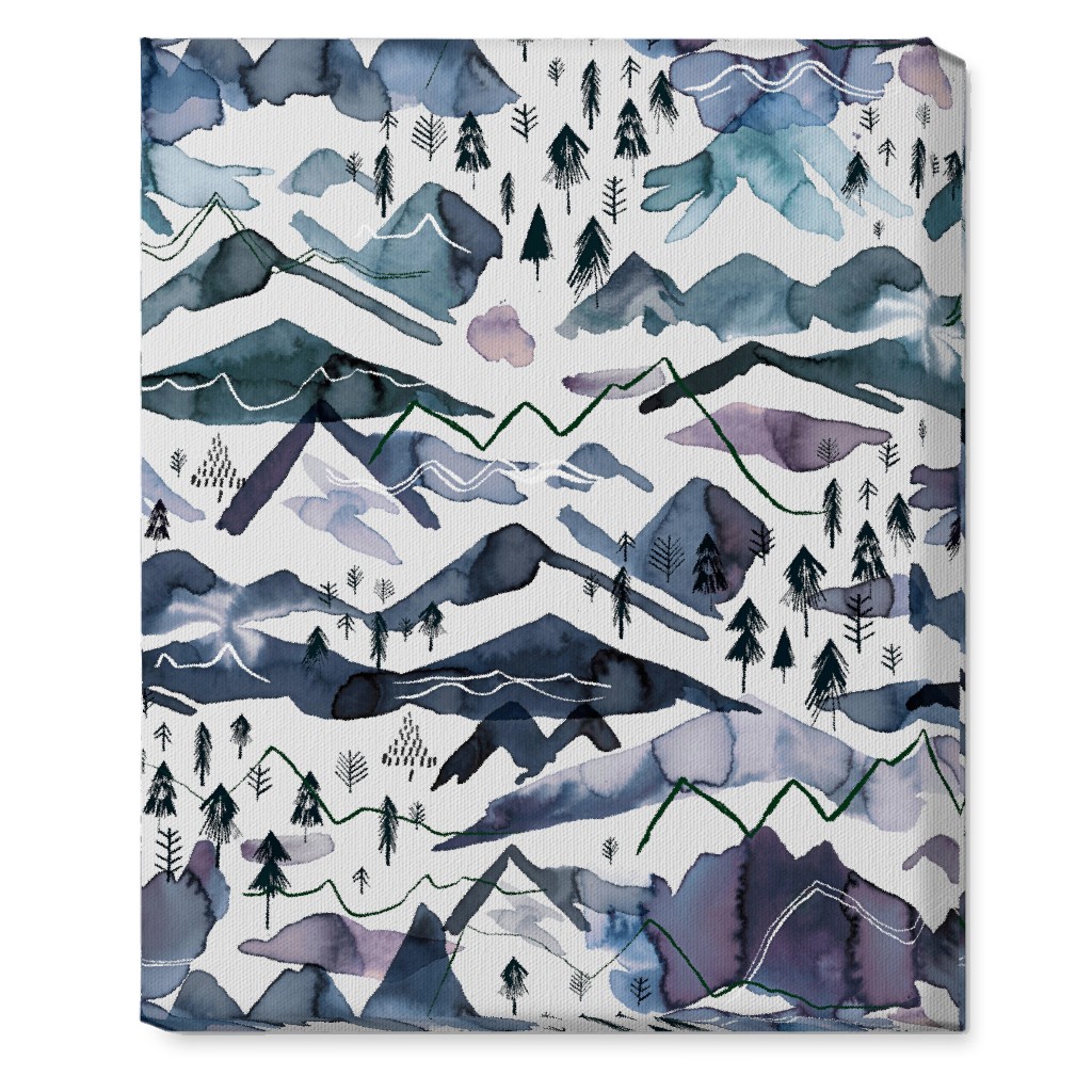 Watercolor Mountains - Blue on White Wall Art, No Frame, Single piece, Canvas, 16x20, Blue