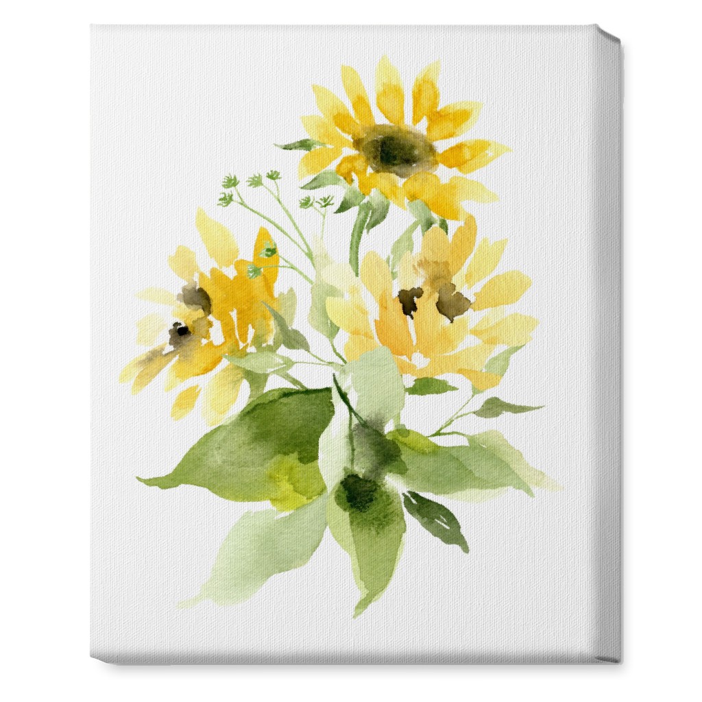 Bunch of Sunflowers Watercolor - Yellow Wall Art, No Frame, Single piece, Canvas, 16x20, Yellow