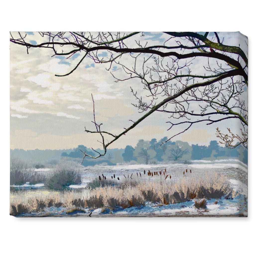 Winter Marsh With Trees Wall Art, No Frame, Single piece, Canvas, 16x20, Blue