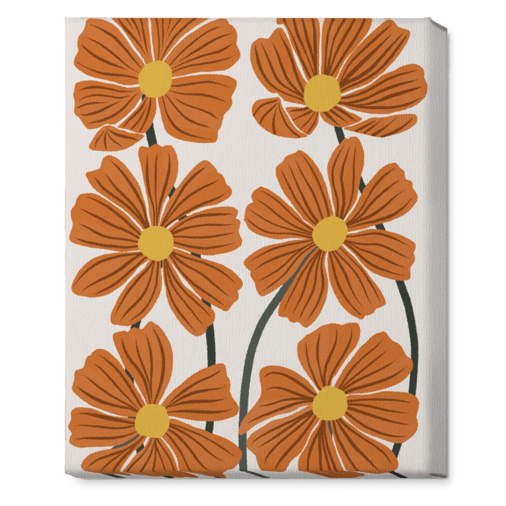 Botanical Cosmos Flowers Wall Art, No Frame, Single piece, Canvas, 16x20, Orange, Nutmeg