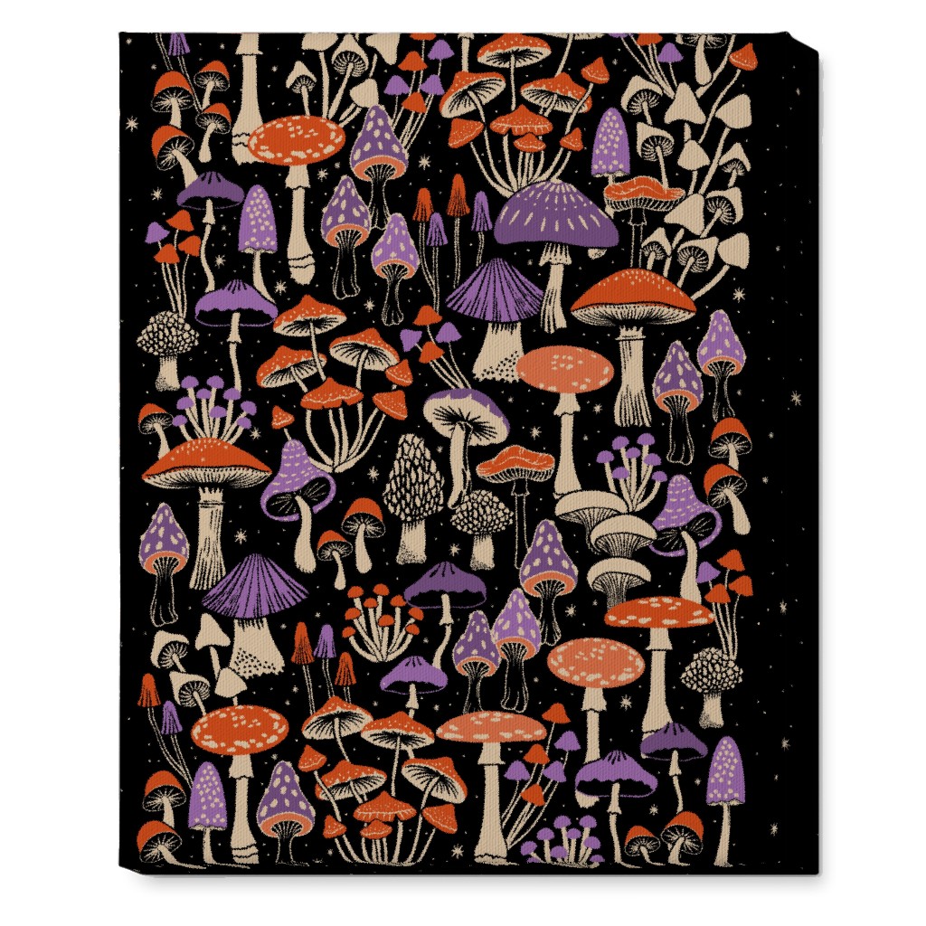 Mushrooms and Stars Wall Art, No Frame, Single piece, Canvas, 16x20, Purple