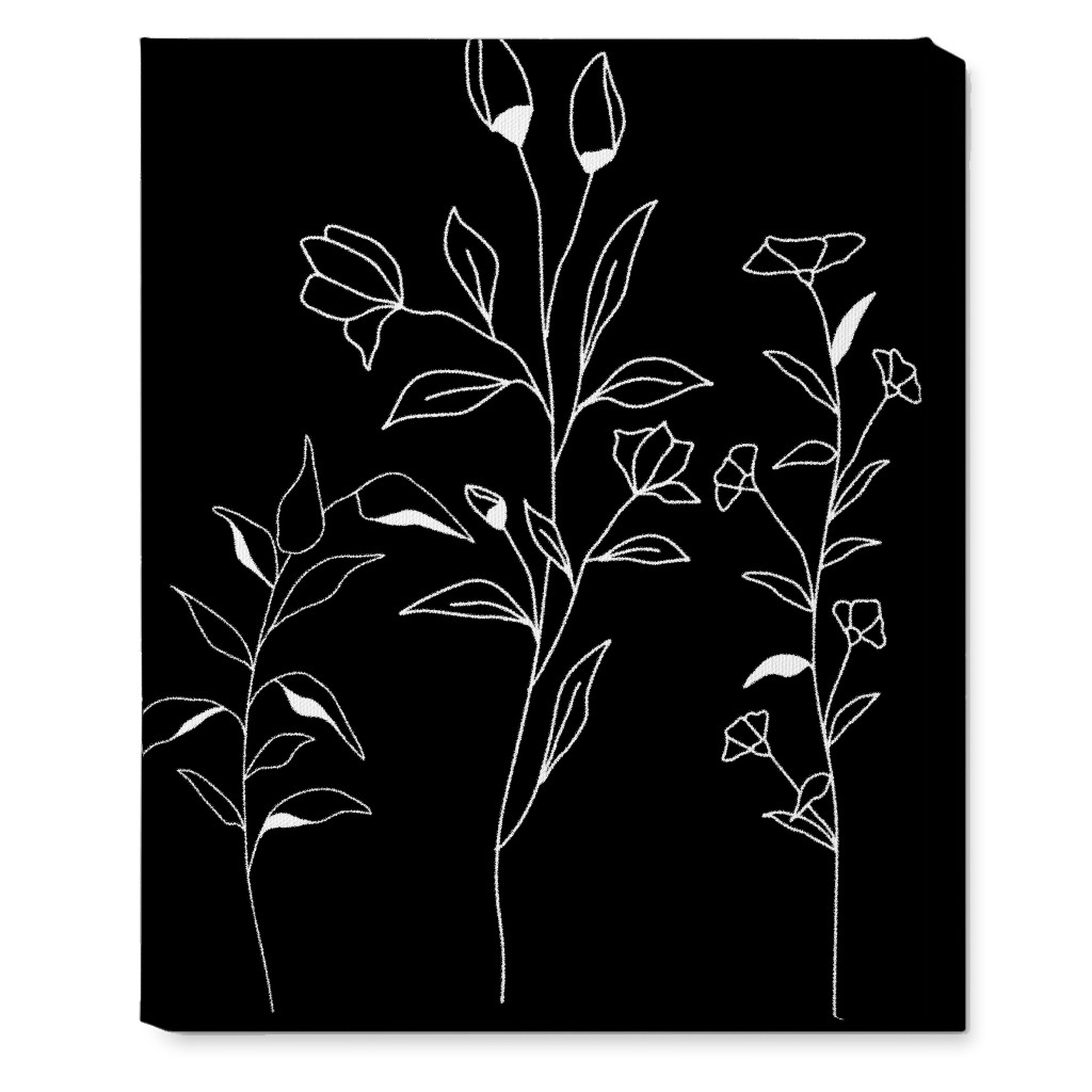 Wildflower Botanical - Black and White Wall Art, No Frame, Single piece, Canvas, 16x20, Black