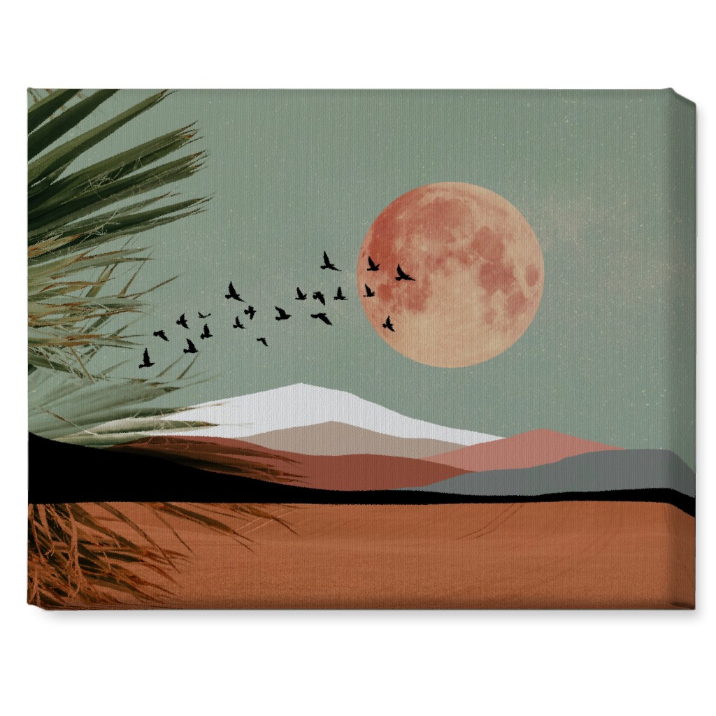 Full Moon Retro Landscape - Multi Wall Art, No Frame, Single piece, Canvas, 16x20, Multicolor