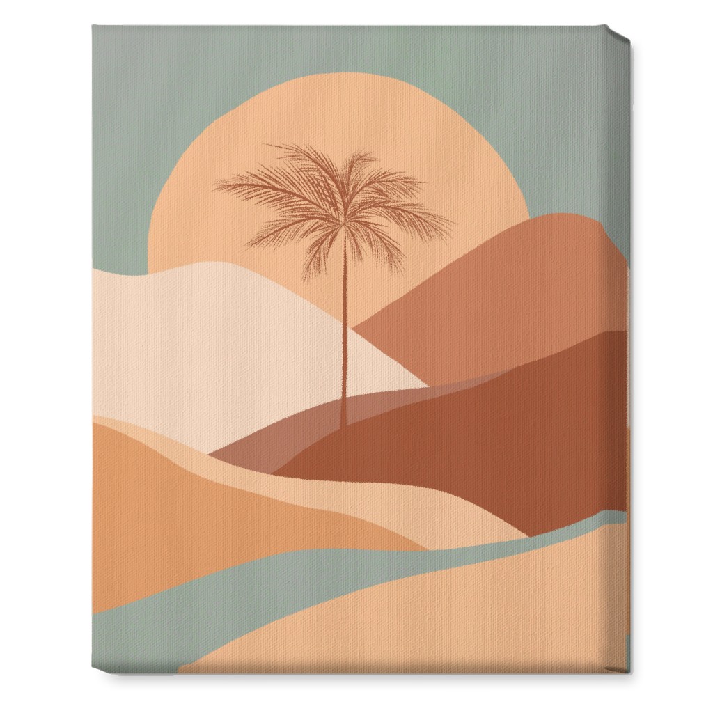Tropical Boho Palm Sunset - Orange and Blue Wall Art, No Frame, Single piece, Canvas, 16x20, Multicolor