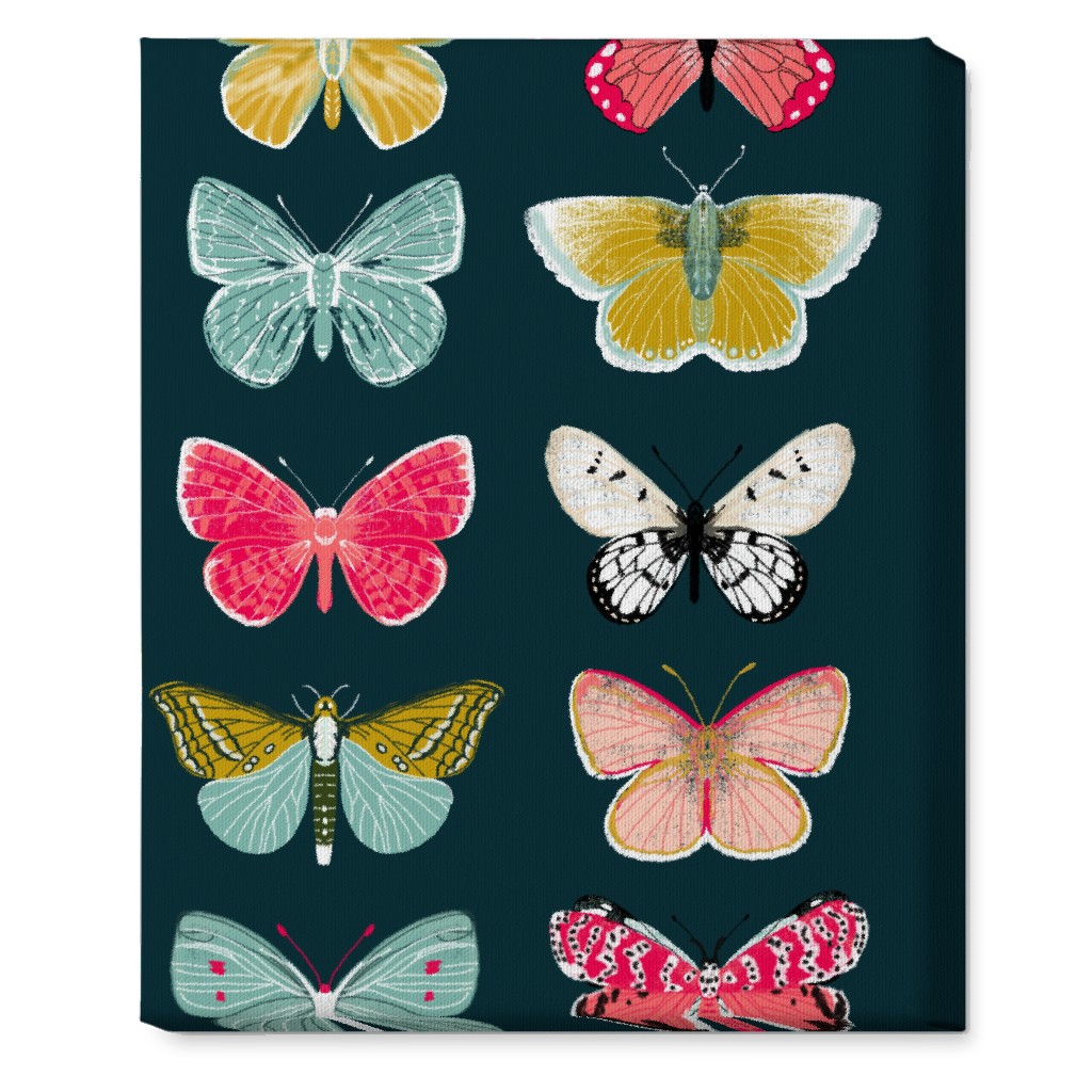 Butterflies Botanic Nature - Multi on Navy Wall Art, No Frame, Single piece, Canvas, 16x20, Multicolor