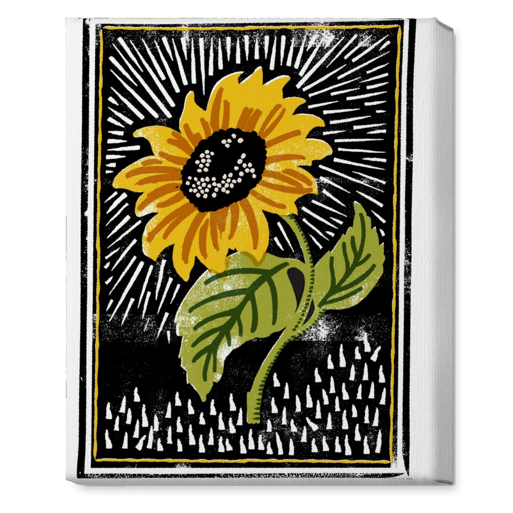 Sunflower Block Print - Multi Wall Art, No Frame, Single piece, Canvas, 16x20, Multicolor