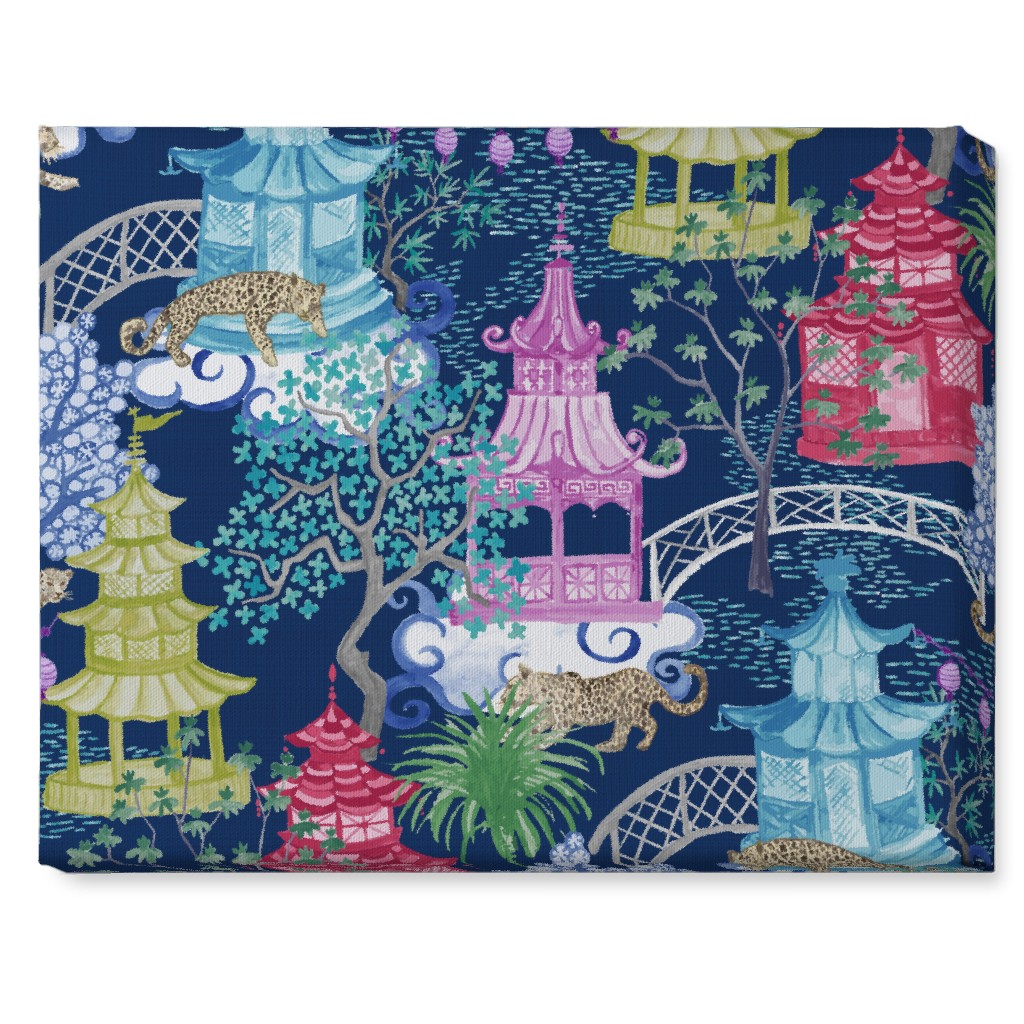 Leopard Pagoda Scenic - Dark Wall Art, No Frame, Single piece, Canvas, 16x20, Multicolor