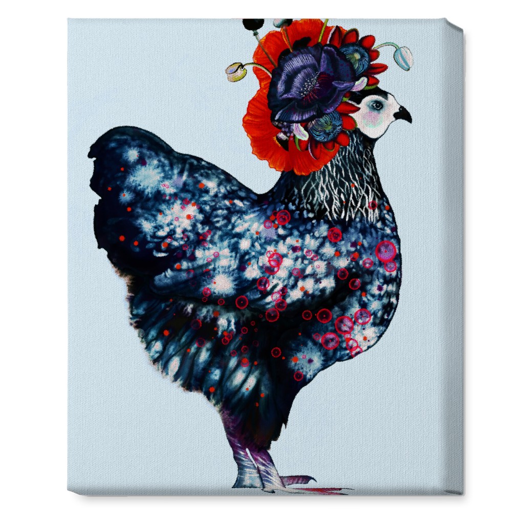 Poppycock - Floral Chicken Wall Art, No Frame, Single piece, Canvas, 16x20, Multicolor