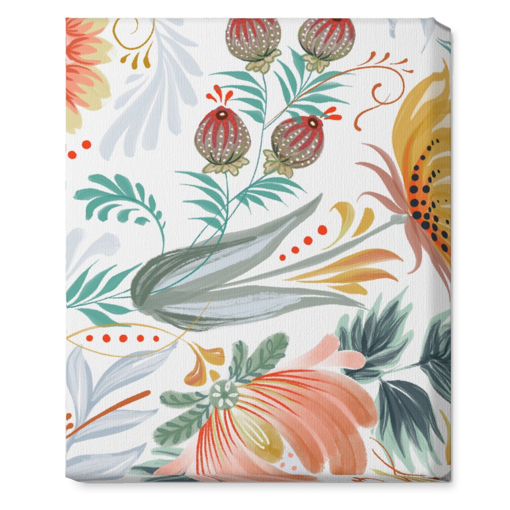Folksy Floral - Multi on White Wall Art, No Frame, Single piece, Canvas, 16x20, Multicolor