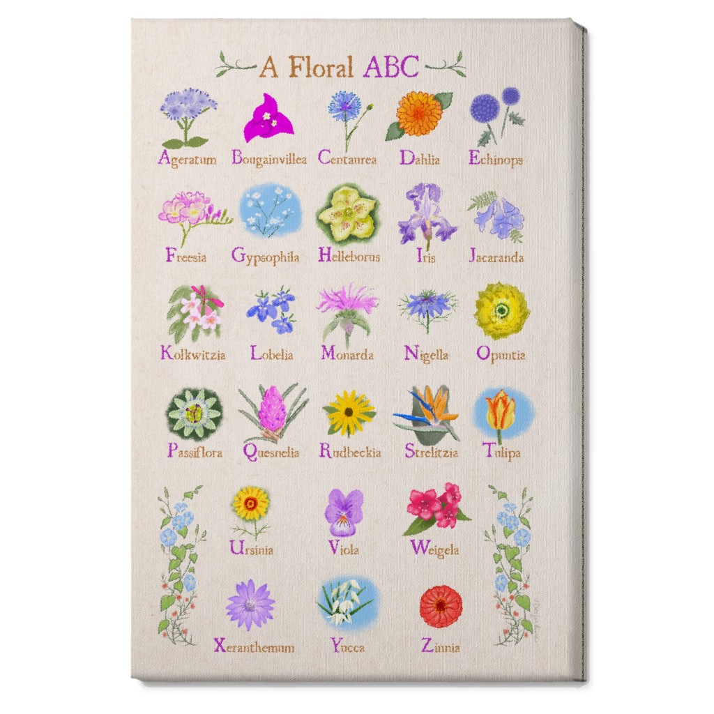 Floral Abcs - Multi on Pink Wall Art, No Frame, Single piece, Canvas, 20x30, Multicolor