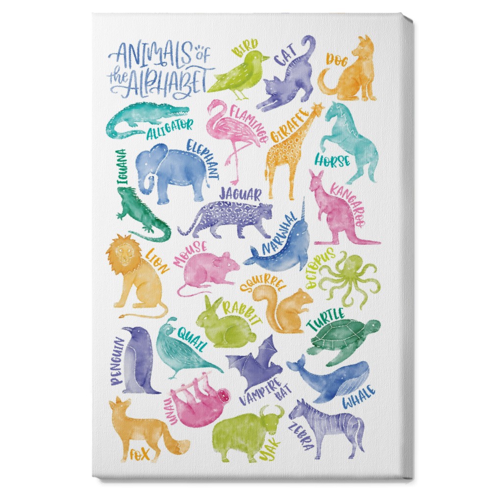 Animal Alphabet Watercolor Zoo Abcs - Multi Wall Art, No Frame, Single piece, Canvas, 20x30, Multicolor