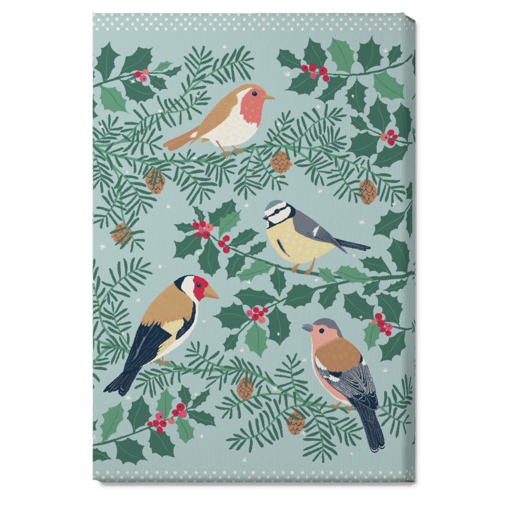 Robin & Friends, Winter Garden Birds - Blue Wall Art, No Frame, Single piece, Canvas, 20x30, Blue