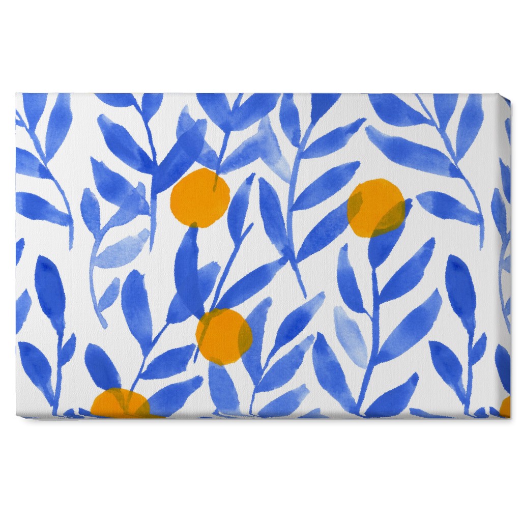Modern Lemons Block - Blue and Orange Wall Art, No Frame, Single piece, Canvas, 20x30, Blue, True Blue