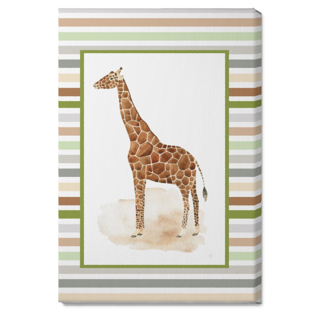 Jungle Safari Animals and Stripes Giraffe Wall Art, No Frame, Single piece, Canvas, 20x30, Multicolor