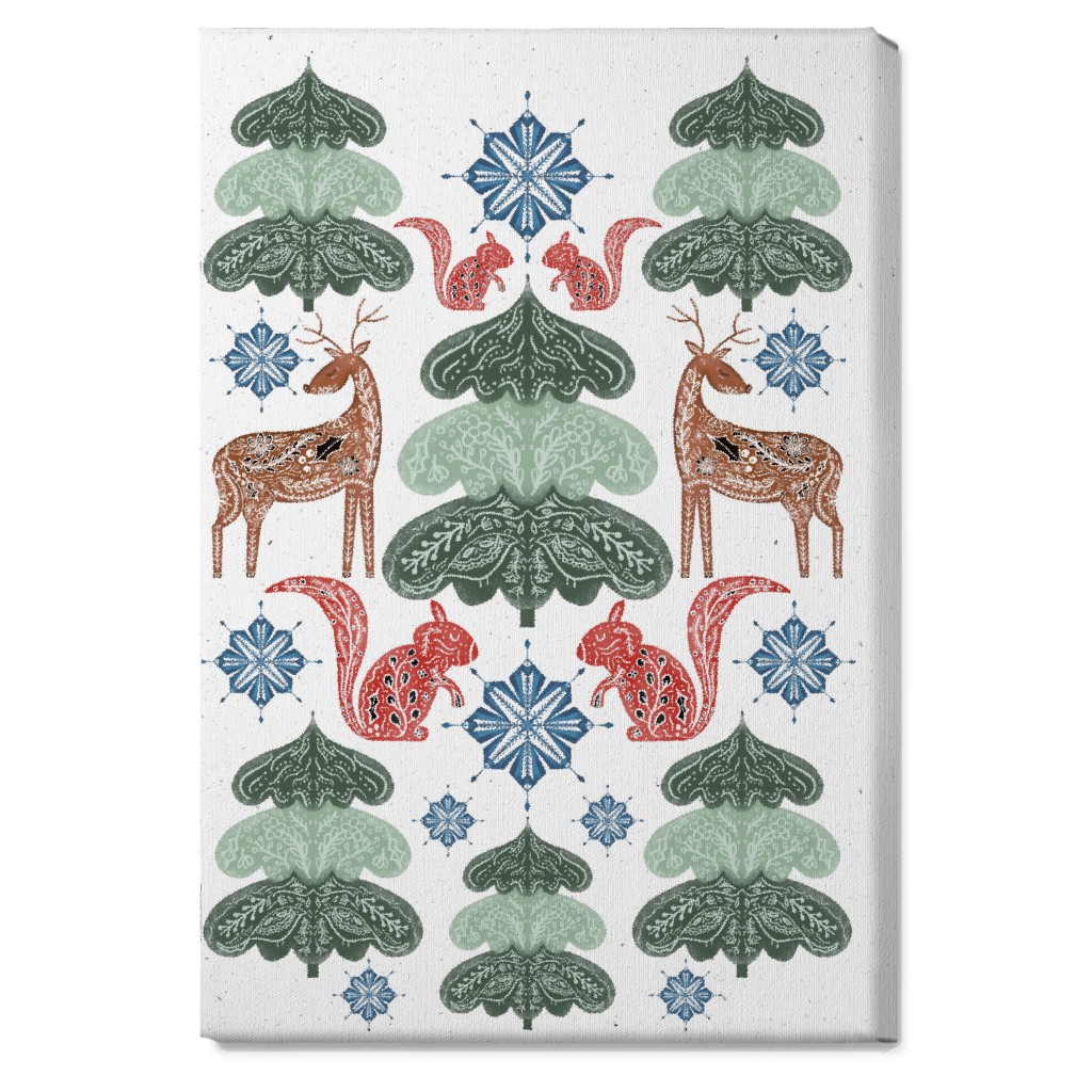 Scandi Woodland Forest & Animals - Green Wall Art, No Frame, Single piece, Canvas, 20x30, Green, Classic Green