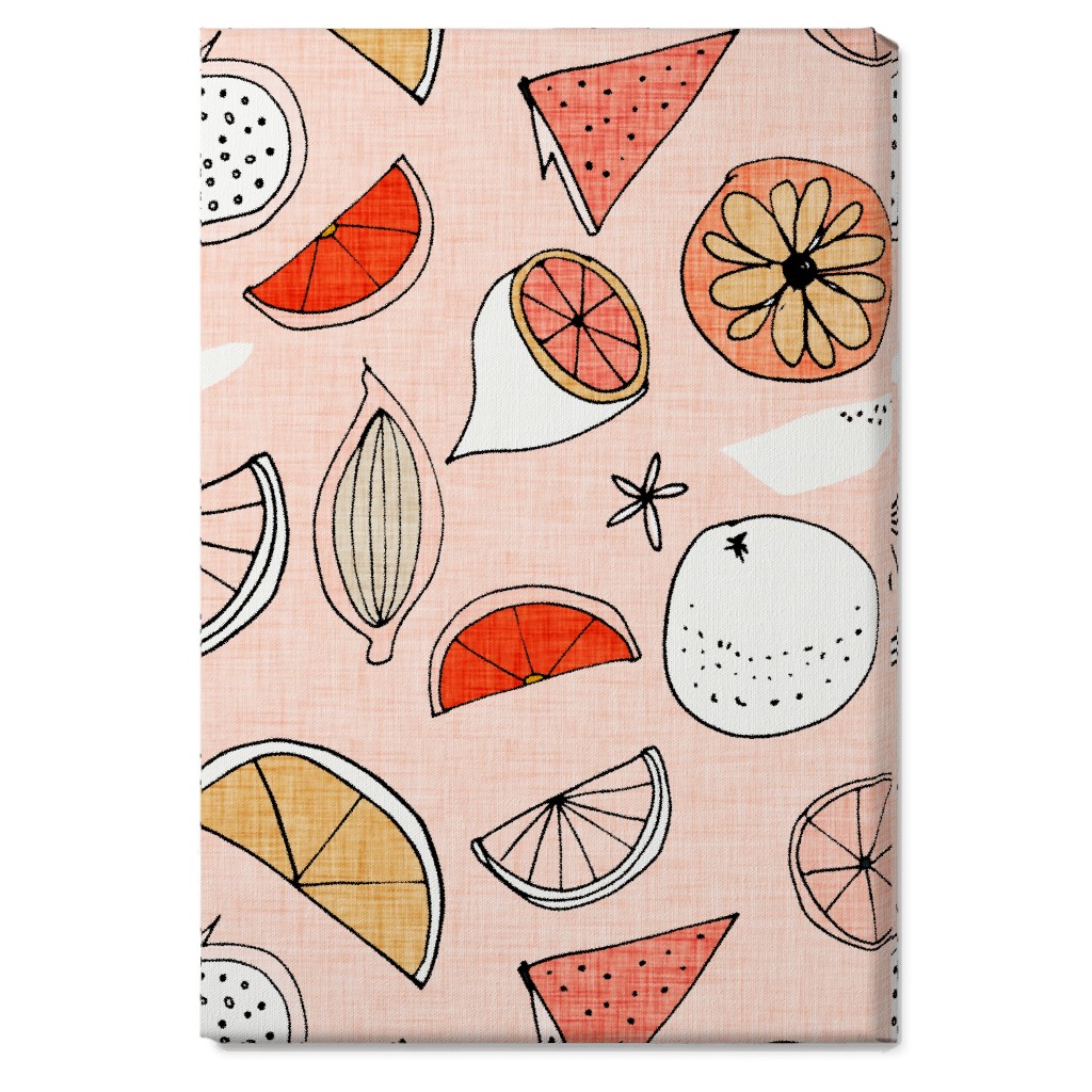 Pop Mod Fruits - Pink Wall Art, No Frame, Single piece, Canvas, 20x30, Pink, Bright Pink