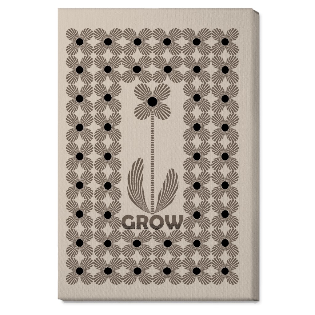 Grow Modern Flower - Beige and Black Wall Art, No Frame, Single piece, Canvas, 20x30, Beige, Pearl