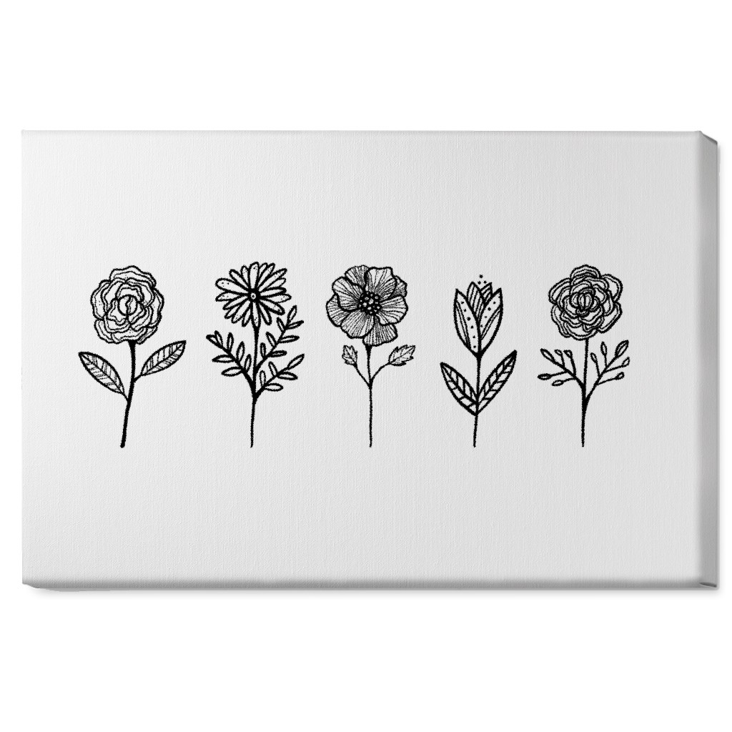 Floral Studies - Black and White Wall Art, No Frame, Single piece, Canvas, 20x30, White, White