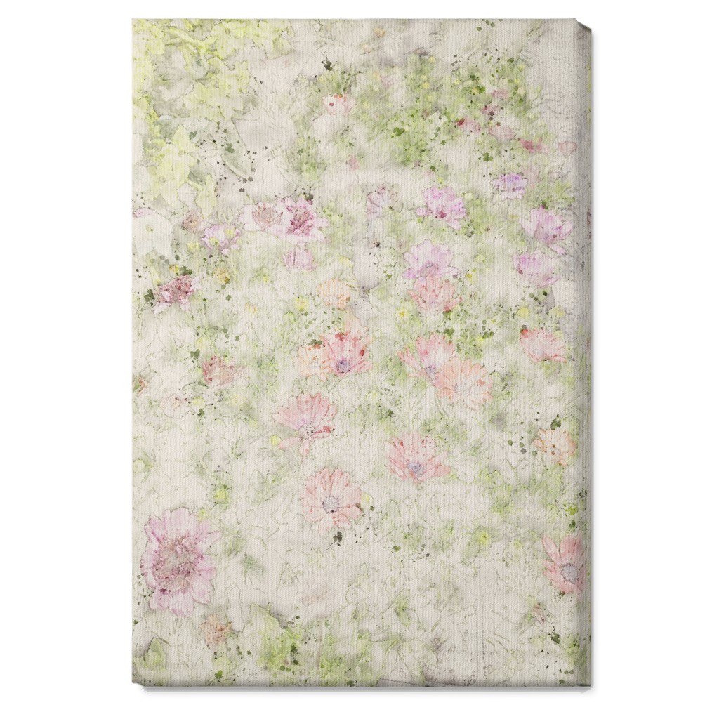 Watercolor Floral - Beige and Pink Wall Art, No Frame, Single piece, Canvas, 20x30, Beige, Pearl
