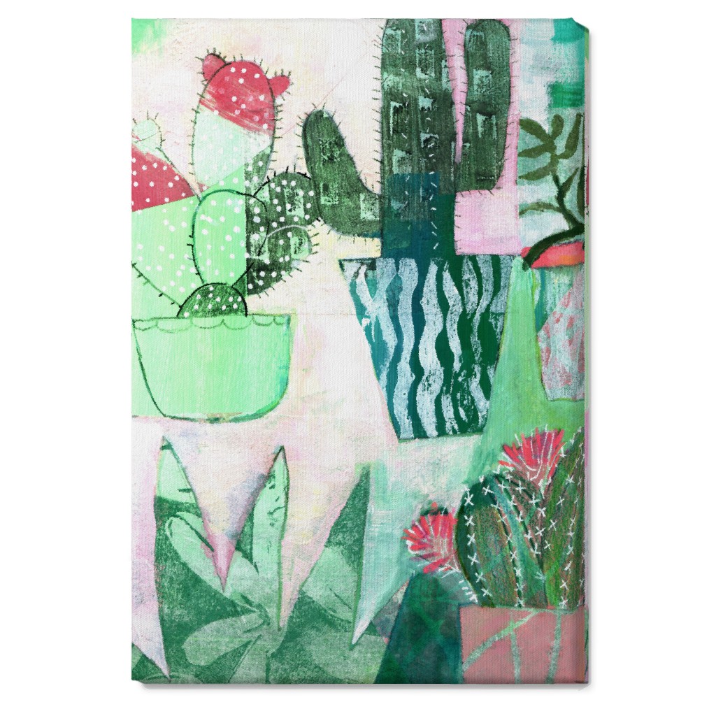 Cactus Collage - Green Wall Art, No Frame, Single piece, Canvas, 20x30, Green, Classic Green