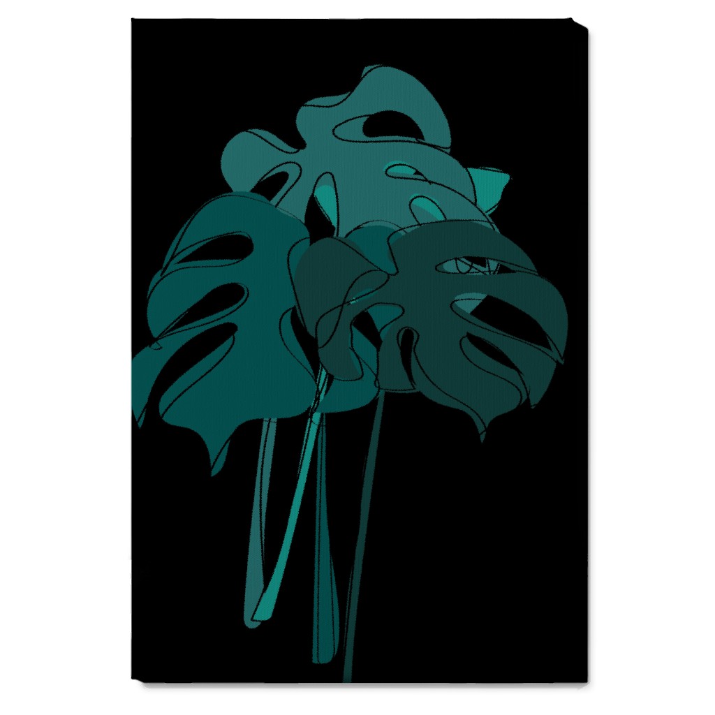 Modern Minimalist Monstera Bouquet - Green and Black Wall Art, No Frame, Single piece, Canvas, 20x30, Green, Classic Green