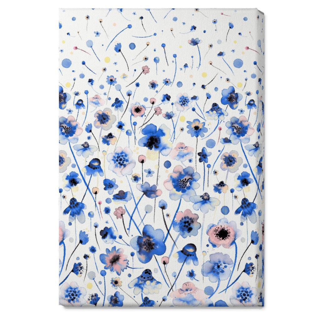 Gradation of Flowers - Blue Wall Art, No Frame, Single piece, Canvas, 20x30, Blue