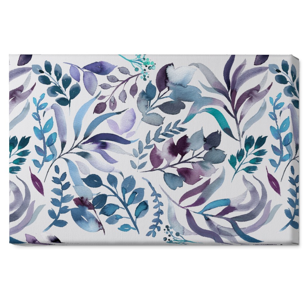 Watercolor Leaves Wall Art, No Frame, Single piece, Canvas, 20x30, Blue, Blue Suede
