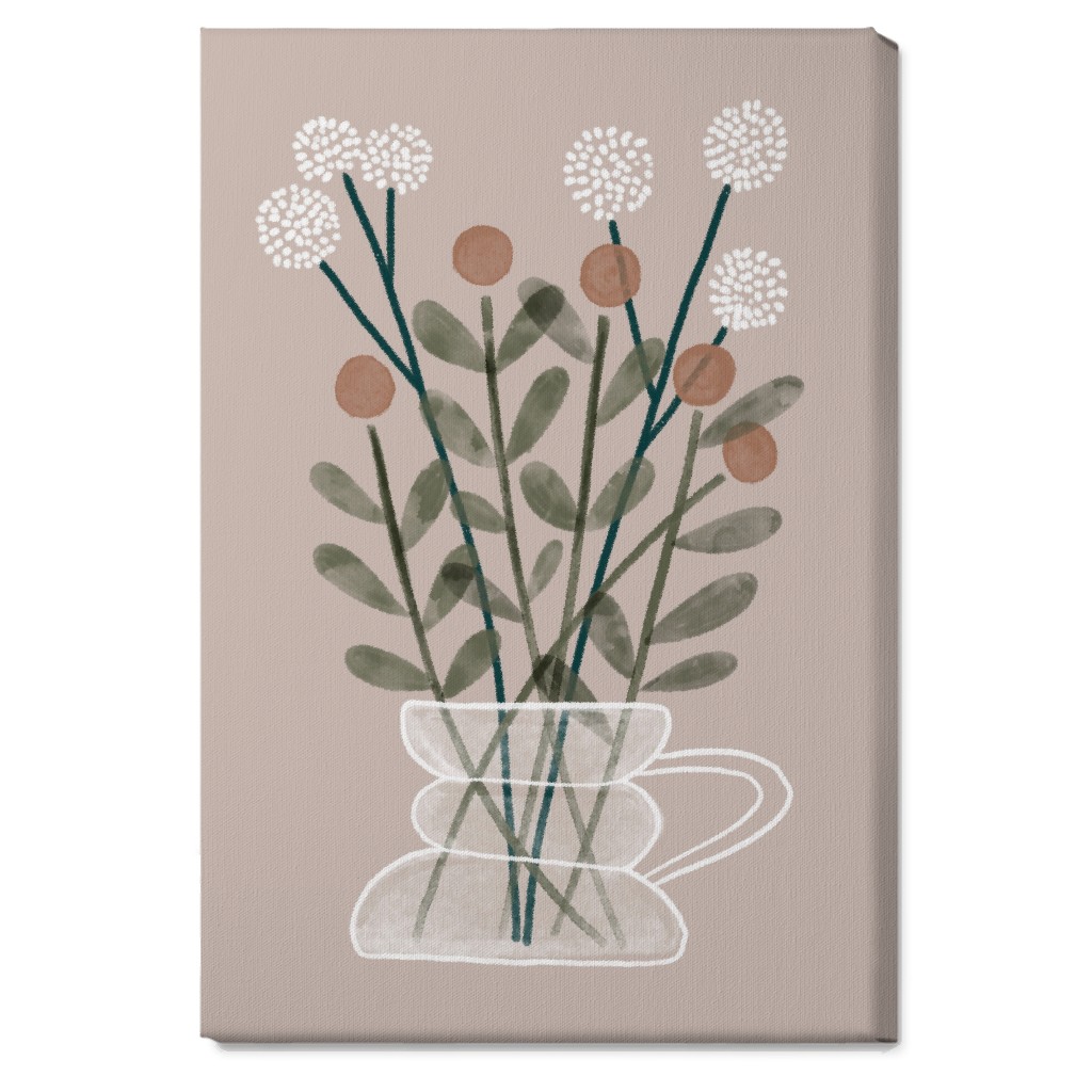 Coffee Pot Plants - Beige Wall Art, No Frame, Single piece, Canvas, 20x30, Beige