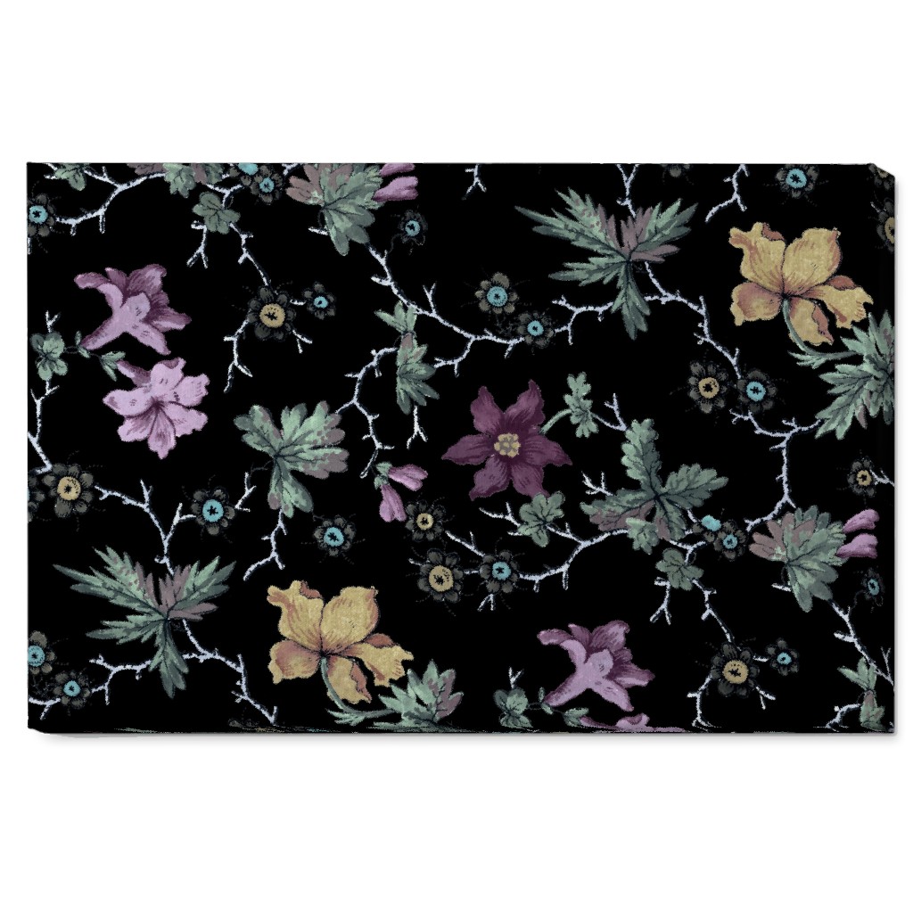 Geneva Floral Watercolor - Multi on Black Wall Art, No Frame, Single piece, Canvas, 20x30, Black, Black