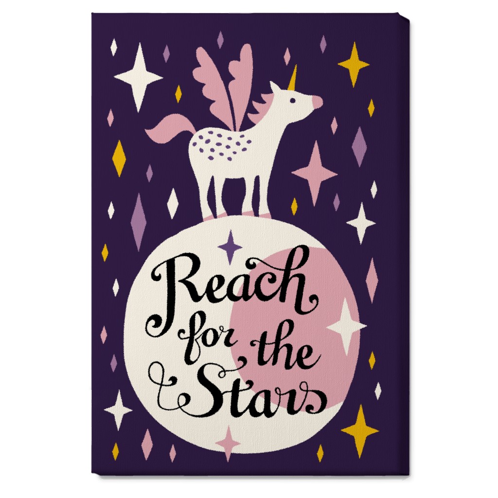 Unicorn Reach for the Stars - Pink & Purple Wall Art, No Frame, Single piece, Canvas, 20x30, Pink
