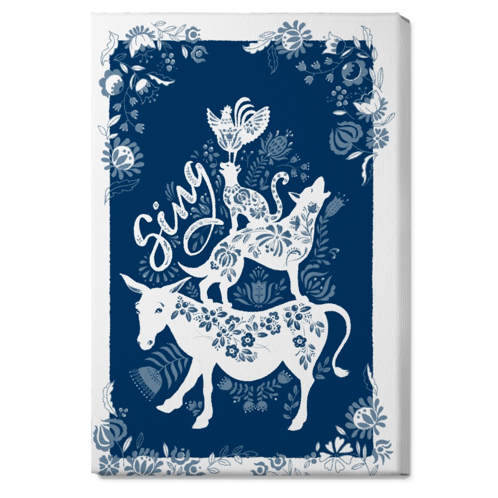 Musicians of Bremen Folkart - Blue Wall Art, No Frame, Single piece, Canvas, 20x30, Blue, True Blue