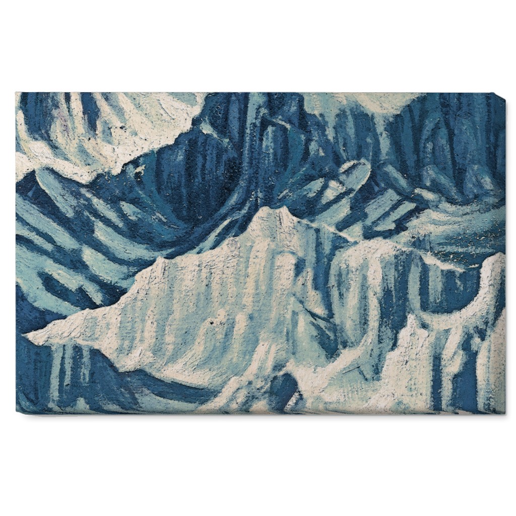 Vintage Snowy Mountains - Blue Wall Art, No Frame, Single piece, Canvas, 20x30, Blue, True Blue
