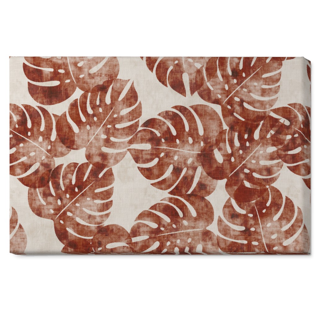 Monstera Leaves - Rust Wall Art, No Frame, Single piece, Canvas, 20x30, Brown