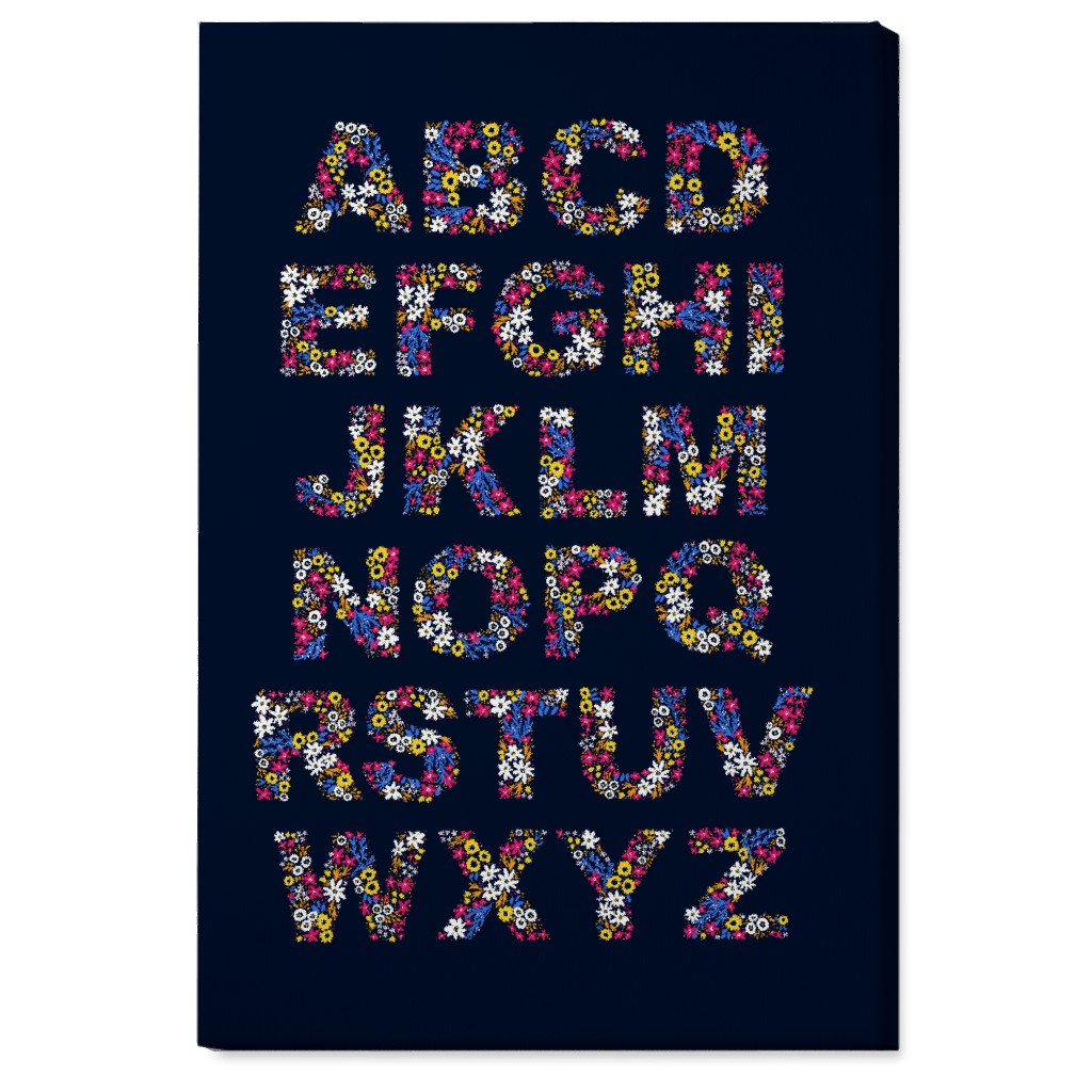 Rustic Wildflower Alphabet Wall Art, No Frame, Single piece, Canvas, 24x36, Blue, Dark Blue