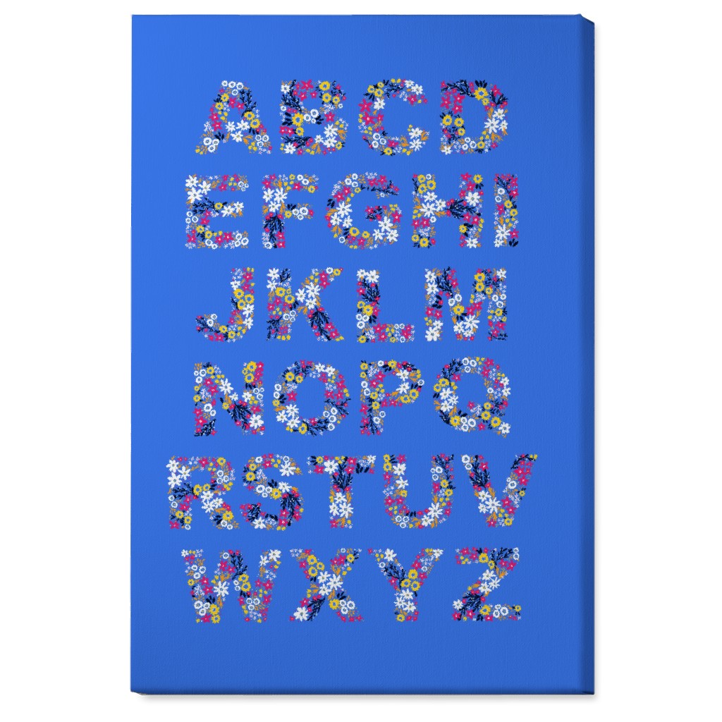 Rustic Wildflower Alphabet Wall Art, No Frame, Single piece, Canvas, 24x36, Blue, Silver Lake