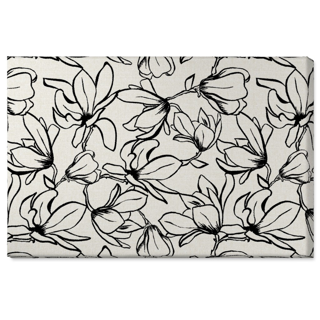 Magnolia Garden - Textured - White & Black Wall Art, No Frame, Single piece, Canvas, 24x36, Beige, Pearl