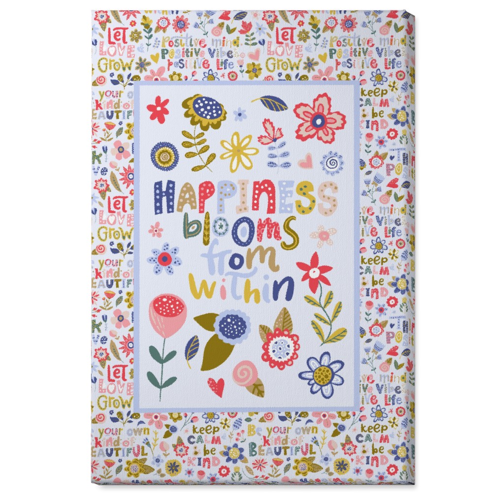 Happiness Blooms From Within - Inspirational Floral Wall Art, No Frame, Single piece, Canvas, 24x36, Multicolor