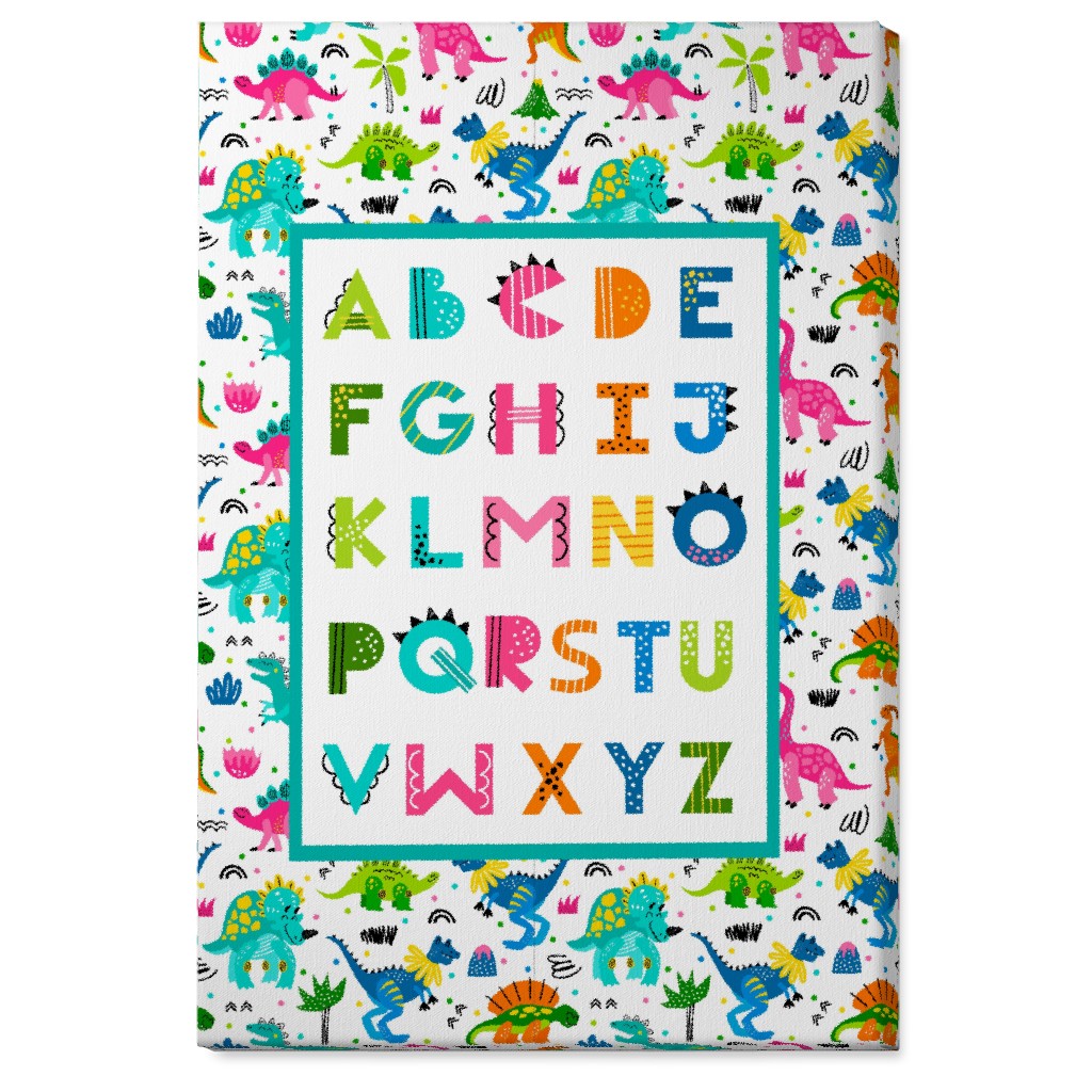 Colorful Dinosaur World Alphabet - Multi Wall Art, No Frame, Single piece, Canvas, 24x36, Multicolor