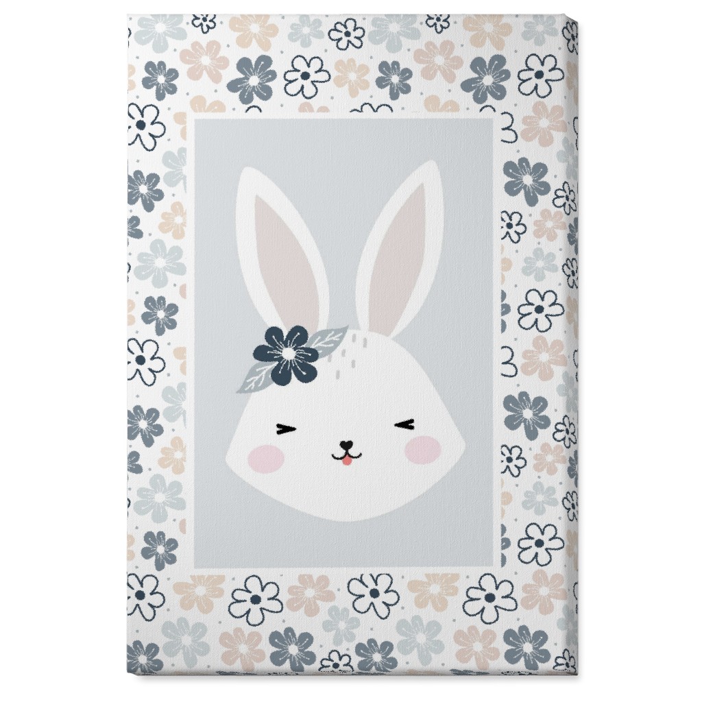 Spring Baby Girl Bunny - Neutral Soft Palette Wall Art, No Frame, Single piece, Canvas, 24x36, Blue, True Blue